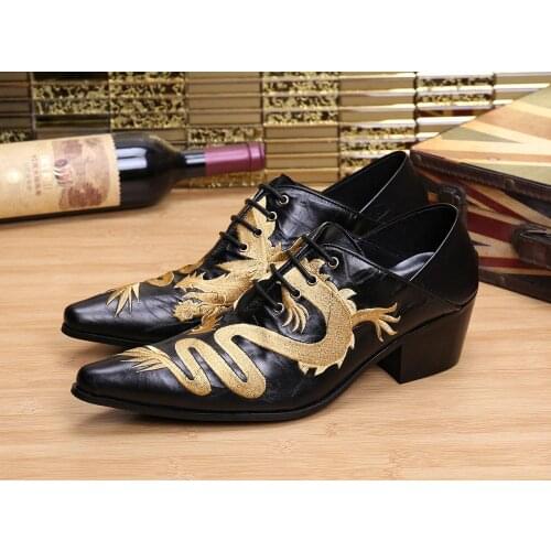 Christia Bella Chinese Traditional Embroidery Patterns Male Big Size Pointed Toe Oxfords Shoes Mens Real Leather Party Shoes
