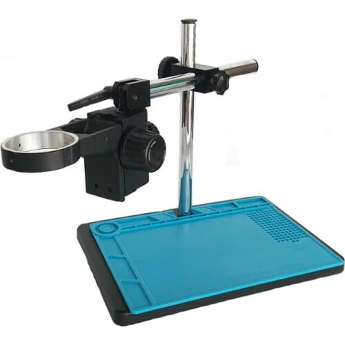 Dual arm support Large StereoTable Stand 76mm Ring Holder+High temperature soldering Blue Pads for Industrial Microscope Camera