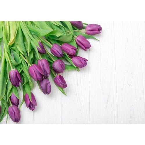 Photo Backdrop Purple Tulip White Wooden Board Vinyl Cloth Photography Background for Children Baby Portrait Photophone Props