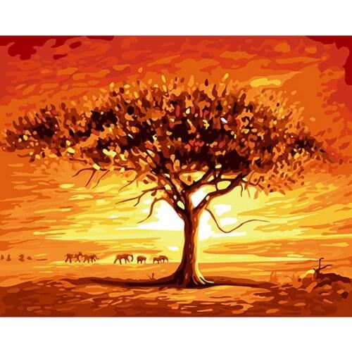 Sunrise & tree - DIY Canvas Painting cuadros decoracion Painting By Numbers Home art Decor wall pictures For Living Room DY231