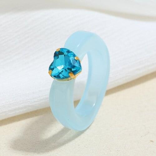 Resin Rings for Women Girl Handmade Heart Rhinestone Candy Color Crafted Summer Pattern Finger Ring Jewelry