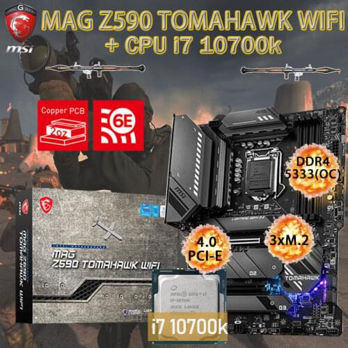 LGA 1200 MSI MAG Z590 TOMAHAWK WIFI Motherboard Combo +Intel Core i7 10700K CPU DDR4 128GB M.2 PCI-E 4.0 Placa-mãe Desktop Z590