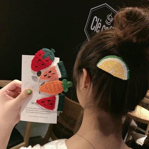 Lovely handmade wool fruit shape hairpin for women Girls BB hair clip Accessories simple Watermelon strawberry Barrettes Hairgrips ornaments