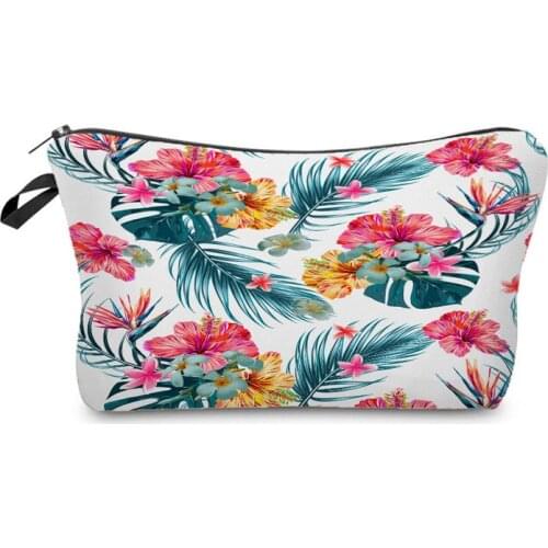 Fashion Color Beautiful Floral Cosmetic Bag Simple Cute Flower Print Cosmetic Organizer Ladies Travel Portable Makeup Bag