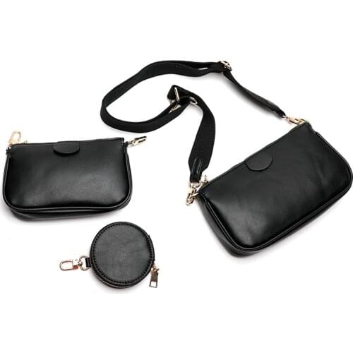 Fashion Solid Color PU Leather Ladies Shoulder Messenger Bag Casual Female Crossbody Bag Women Small Bag 3 Sets Purse Whole Sale