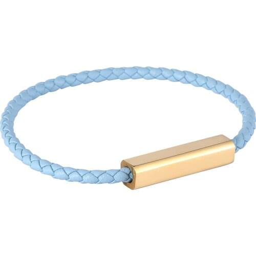 Mens Bracelet Blue Braided Leather Bracelets Gold Colour Stainless Steel Magnetic Clasp Bangles Jewelry BB0606