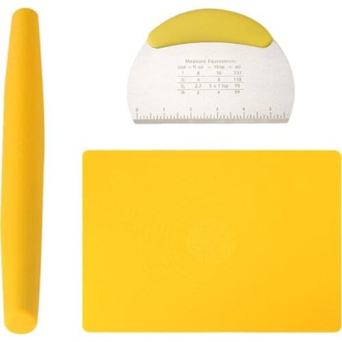 3PCS Silicone Pastry Mat Set Measuring Counter Mat Dough Rolling Mat Rolling Pin Reusable Noodle Knife For Biscuits Breads