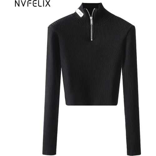 NVFelix Black Short Knit Sweater Woman 2021 Spring Fashion New Korean Slim Mom Base Half Turtleneck Sweater External Wear Coat