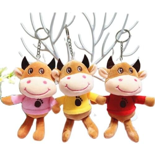 Wholesale 20pcs/lot 14cm cute animal Bull stuffed pendant soft calf plush toys Keychain