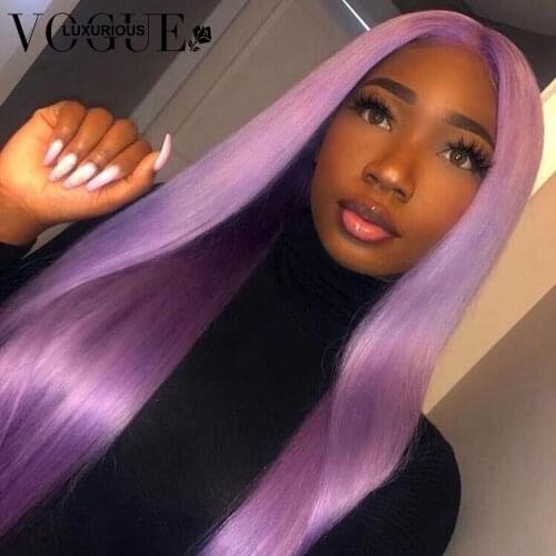 Purple Human Hair Wig Glueless Lavender Purple Straight Lace Front Wig Brazilian Transparent Lace Wigs For Women Pre Plucked