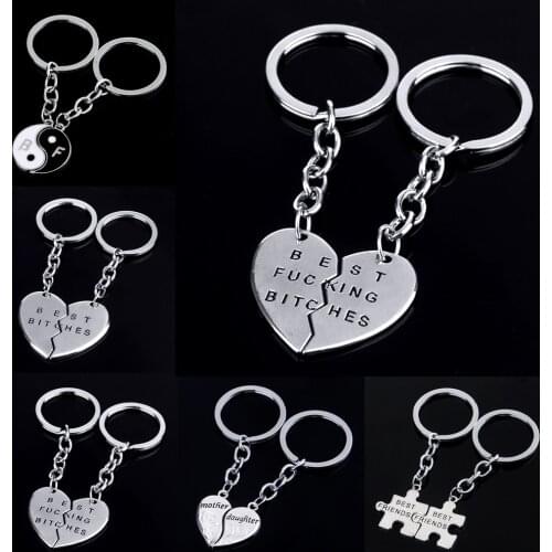 Puzzle Friendship Heart Charm Pendant Keychains Best Friends Best Bitches BFF Key Rings Women Girl Love Jewelry Accessories Hot