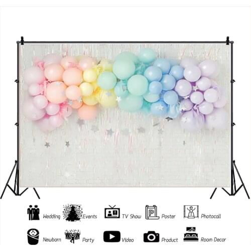 Twinkle Sliver Star Portrait Backdrop Photocall Rainbow Balloons Children Girl Birthday Cake Smash Background Photography Photo