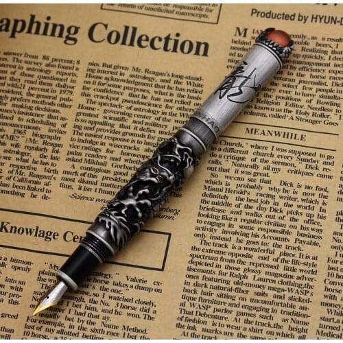 New Jinhao Dragon King Vintage Fountain Pen, Unique Metal Embossing Hi-tech, Ancient Gray Color Business Office Home Supplies