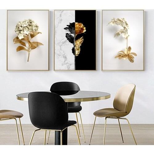 Black and Gold Flower Poster Modern Abstract Canvas Painting Home Room Decoration Frameless Prints for Living Room