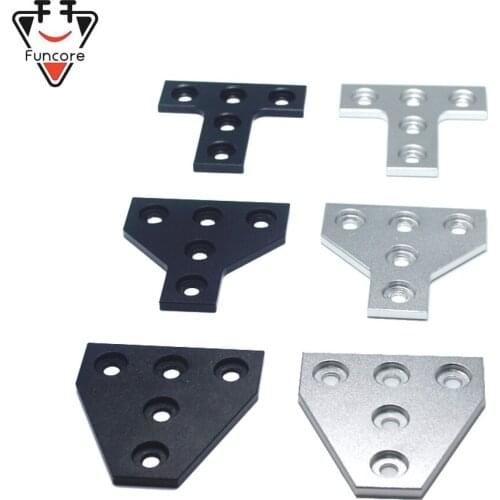 FUNCORE 5 Hole T Type Black/Silver Joint Board Plate Corner Angle Bracket Connection Joint Strip for 2020 Aluminum Profile