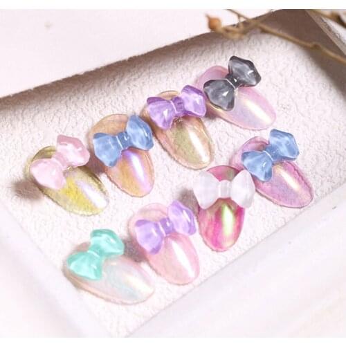 Transparent Candy Colorful Bowknots Japanese Nail Ornaments DIY Manicure Accessories Cute Bow 3D Nail Art Decorations Semi
