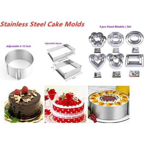Adjustable Mousse Ring Round/Square Mousse Cake Molds Stainless Steel Baking Moulds Kitchen Dessert Cake Decorating Tools