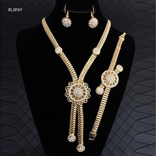 RLOPAY 24K Gold Jewelry Sets for Women Luxury Bridal Necklace Earrings Bracelet 4PCS Set Arabic Wedding Ornament Gifts