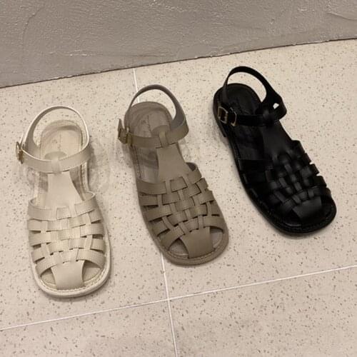 Ins Retro cross narrow band weave sandals women 4-style summer shoes woman flat cut out cover toe gladiator sandalias mujer 2021