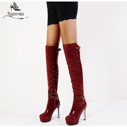 Sgesvier Women Platform Over The Knee Boots Fashion Zipper Round Toe Long Boots Ladies Square High Heel Winter Thigh Boots