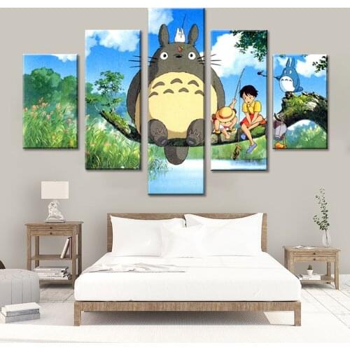 5 Panel Modern Miyazaki Hayao Totoro Art HD Print Modular Wall Painting Poster Picture For Kids Room Cartoon Wall Cuadros Decor