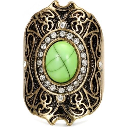 Light Yellow Gold Color Oval Shape Resin Finger Ring with Rhinestone Vintage Style Jewelry