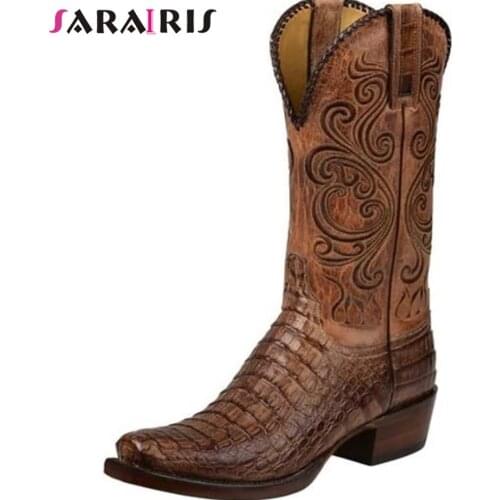 SaraIris Retro Big Size 48 Female Boots Solid Slip On Casual Chunky Heel Platform Designer Cowboy Cowgirl Hot Sale Shoes Women