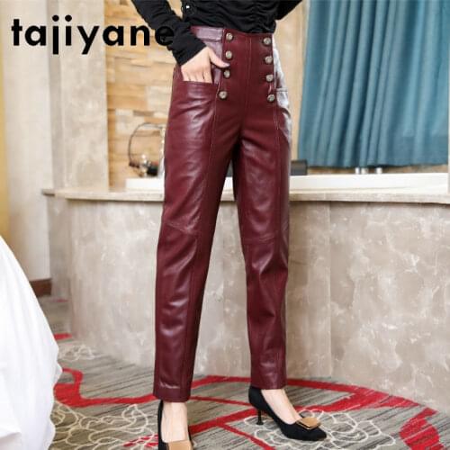 Tajiyane Streetwear Women Real Sheepskin Pencil Pants Woman Genuine Leather Pants for Womens Trousers Pantalon Femme TN2400