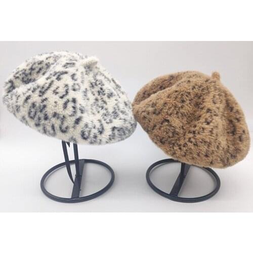 New Womens Thick Wool Beret Cap Leopard Printed Beret Cap Artist Hat Pumpkin Cap Gorras