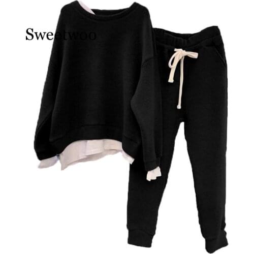 Women Two Loose Sweater Tracksuit New Fashion Two-piece Style Outfit Sweatshirt Pants Sets