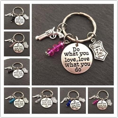 1Pc Police Dept Badge and Gun Charms Keychain Making Father Unisex Gift Keyring Handmade Jewelry Supplies