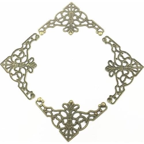 10Pcs Bronze Tone Alloy Filigree Wraps Connectors Triangle Hollow Crafts Decoration Bag Ornament DIY Findings 4.8cm