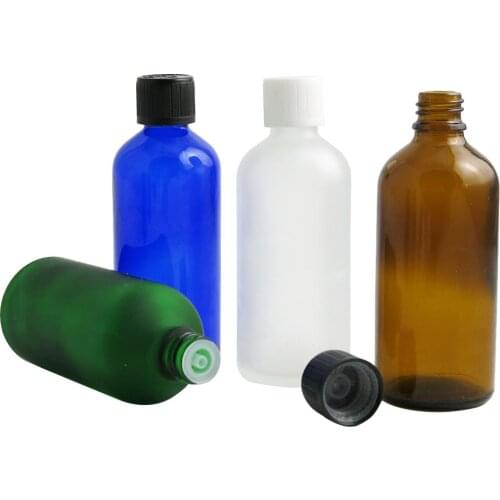 10pcs/lot 100ml Amber Clear Green Blue Glass Essentail Oil Bottle With Cap Travel Refillable Cosmetic Bottle Container