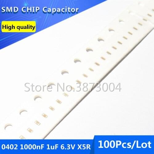 100pcs 0402 1000nF 1uF 6.3V X5R 10% Thick Film Chip Multilayer Ceramic Capacitor