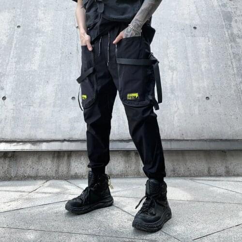 2021 Men Hip Hip Streetwear Cargo Pants Multi Pockets Harajuku Pants Joggers Track Pants Trousers Elastic Waist Tactical Trouser
