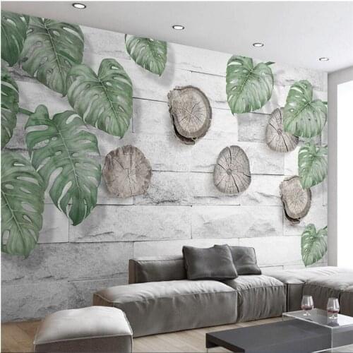 Beibehang papel de parede Custom wallpaper 3d mural Simple natural green leaf tree root wheel brick wall TV backdrop wall paper