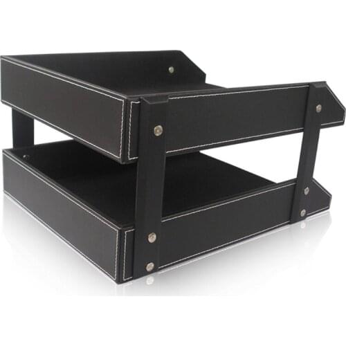 A4 Document File Organizer Tray Double Layers Desk PU Leather Paper Holder Magazine Rack Storage Holder for Home School Office S
