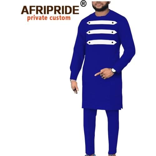 African Clothing for Men Long Jacket and Ankara Pants 2 Piece Suit Dashiki Outfits Traditional Outwear Tribal Coats A2016042