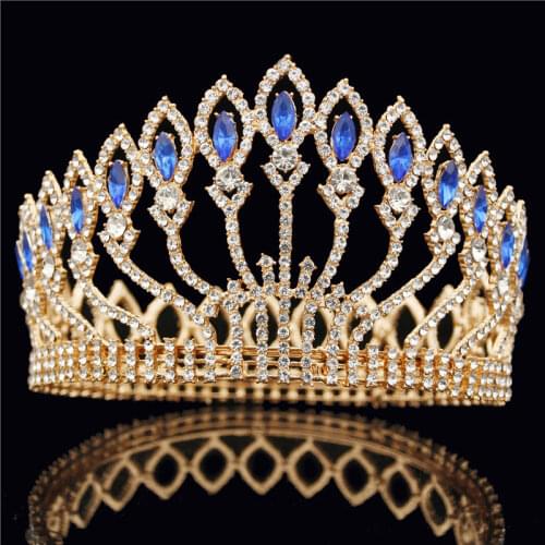 Baroque Fashion Crystal Bridal Tiara Crown for Queen Round Diadem Brides Wedding Hair Jewelry Accessories Pageant Head Ornaments
