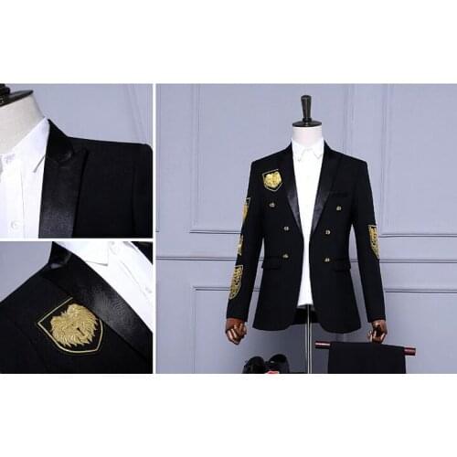 Free shipping mens royal black/red embroidery pattern tuxedo jacket/stage performance jaceket/only jacket