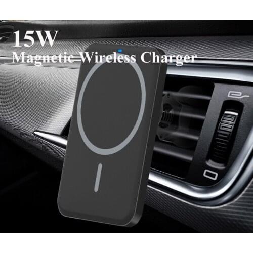 Wireless Car Charger 15W Qi Magnetic Wireless Car Charger for iPhone 12 Pro Max 12 Mini Fast Charging with QC 3.0 Car Adapter