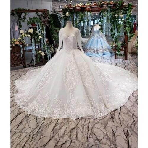 BGW HT4228 Luxury Wedding Dresses Long Sleeve O Neck Open Back Ball Gown Bridal Dress Up Gowns 2020 Promotion Vestido De Noiva