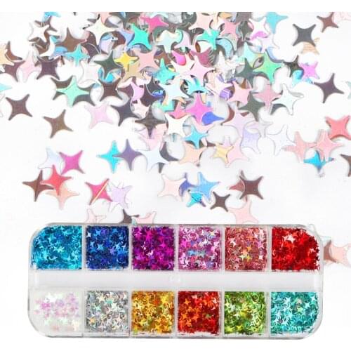 Four-pointed Star Nail Art Glitter Sequins Laser Holographic Glitter Flakes Paillette Star Manicure Decoration Nails Accessories