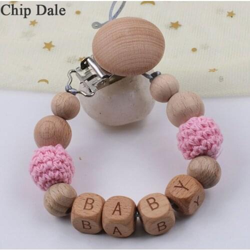 Chip Dale Personalized Name Beech Wood Pacifier Clips Chain Safe Teething Chain Baby Teether Dummy Clips Holder Baby Product