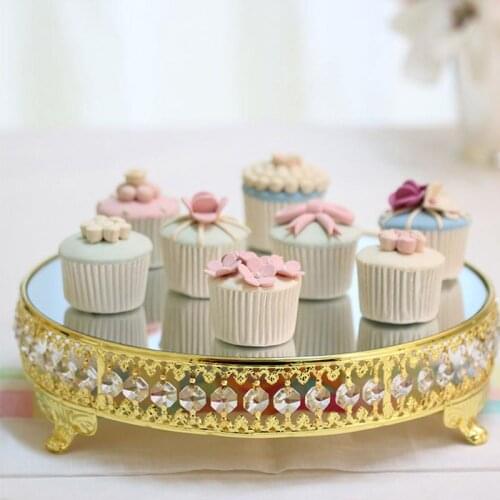 Europe Round Mirror Cake Stand Vertical Dessert Tray Baking Crystal Cake Plate Luxury Gifts Cake Stand Party Wedding Supplies