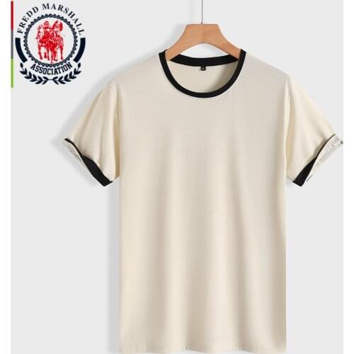 FREDD MARSHALL 2021 Summer New Fashion Contrast Neck T Shirt Men Casual Short Sleeve Plain Basic Daily Tee Tops Man Clothing 370