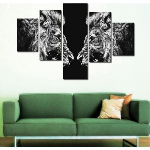 5PCS/Set NO Frame Two Male Lions Roaring Horse Wolf Poster Cat Painting Picture Art For Living Room Modern Home Decoration
