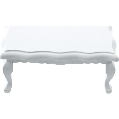 1/12 Dollhouse Miniature Furniture Wave-Edged Wooden Coffe/End Table - White