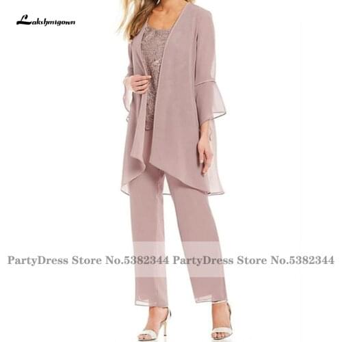 Lakshmigown Plus Size Women Pant Suits for Wedding Party 2021 Elegant Mother of The Groom Dress Vestidos with Jacket