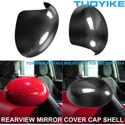 LHD RHD Car Real Dry Carbon Fiber Rearview Mirror Cover Cap Shell Sticker Trim For BMW Mini R55 R56 R57 R58 R59 R60 2007-2014